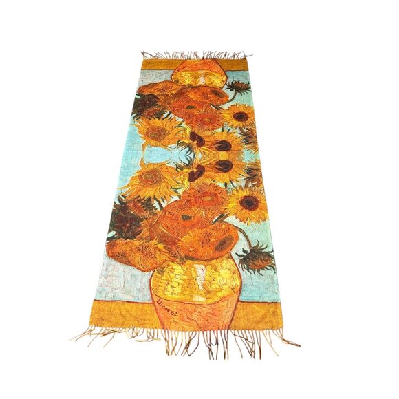 Van Gogh Sunflowers Print Shawl Wrap Scarf With Fringe Edges Lightweight & Versa - Picture 6 of 8